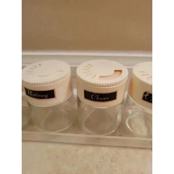 Vintage Gemco Strawberry Blossoms Spice Glass Jars With Rack - Picture 7 of 10